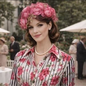 Gorgeous, Dayne, mid century, floral netted hat, pinup style - 1950’s